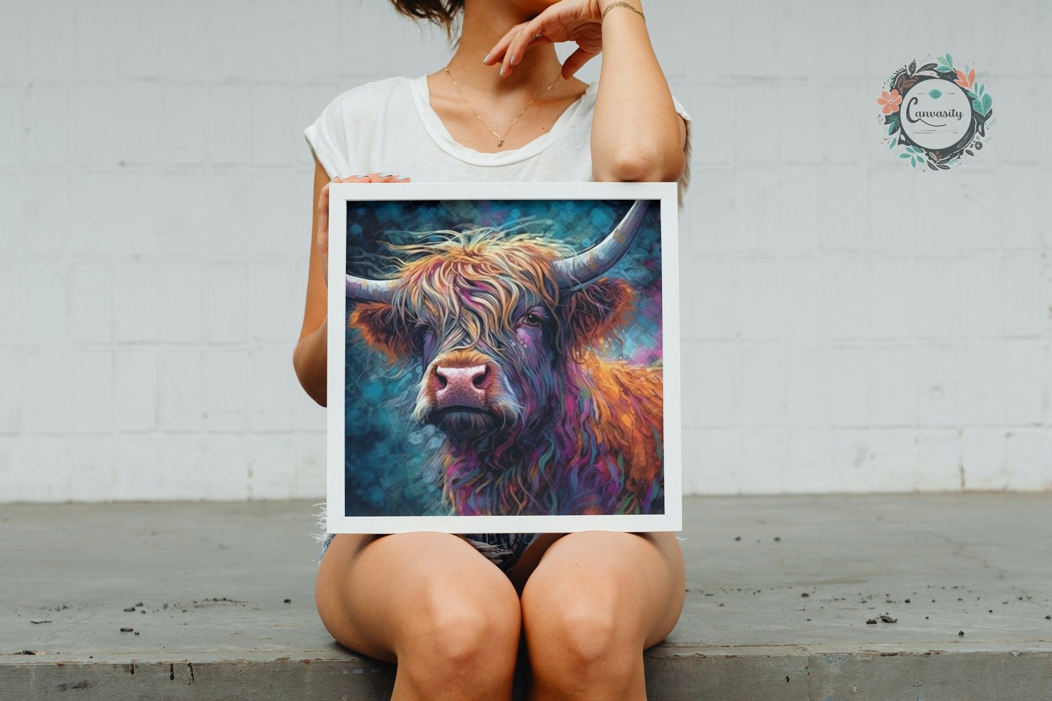 Shaggy Highland Cow Premium Print - Unframed Poster - Wildlife Animal Wall Art Painting, Farm Art Gift for Farmer, Mom, Dad. Home Decor - Posters - Colourful wall art by Canvasity Crafts