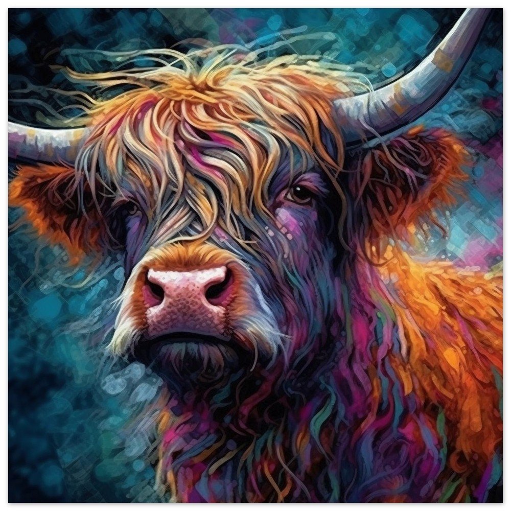 Shaggy Highland Cow Premium Print - Unframed Poster - Wildlife Animal Wall Art Painting, Farm Art Gift for Farmer, Mom, Dad. Home Decor - Posters - Colourful wall art by Canvasity Crafts