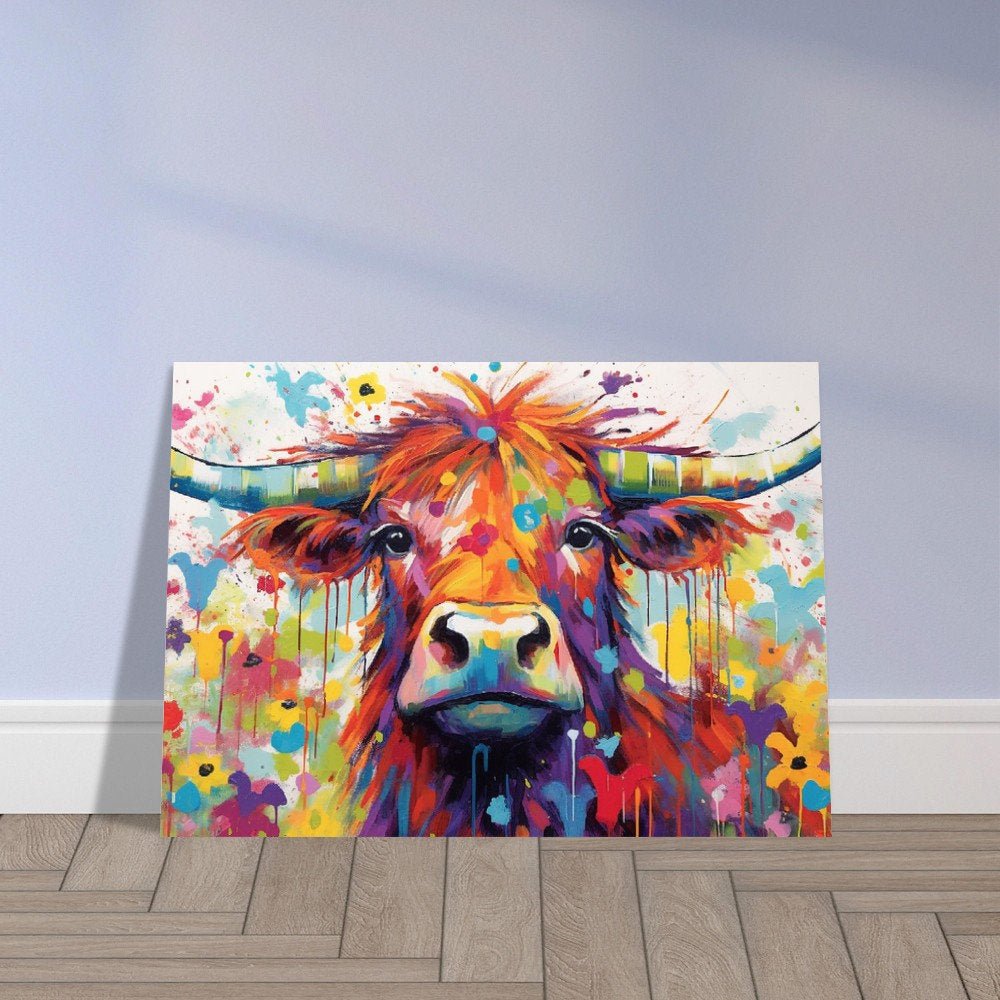 Shaggy Highland Cow Print. Rainbow Animal Wall Art Floral Poster. Gift for cow lover farmer mom. Nursery Home Bedroom Bathroom Office Art - Posters - Colourful wall art by Canvasity Crafts