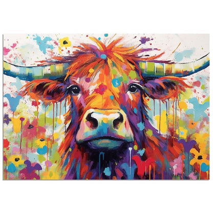 Shaggy Highland Cow Print. Rainbow Animal Wall Art Floral Poster. Gift for cow lover farmer mom. Nursery Home Bedroom Bathroom Office Art - Posters - Colourful wall art by Canvasity Crafts