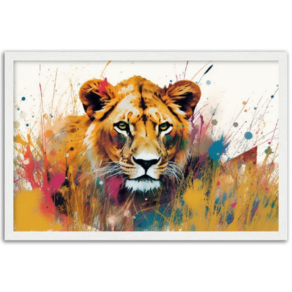 Stalking Lion Wall Art | Watercolour Framed Poster | Wildlife Gift for Lion Lover, Mom - Framed Wall Art - Colourful wall art by Canvasity Crafts