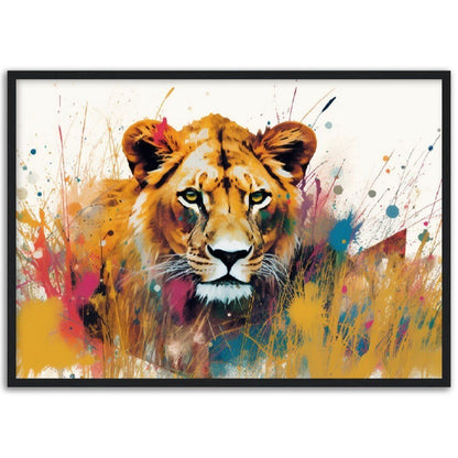 Stalking Lion Wall Art | Watercolour Framed Poster | Wildlife Gift for Lion Lover, Mom - Framed Wall Art - Colourful wall art by Canvasity Crafts