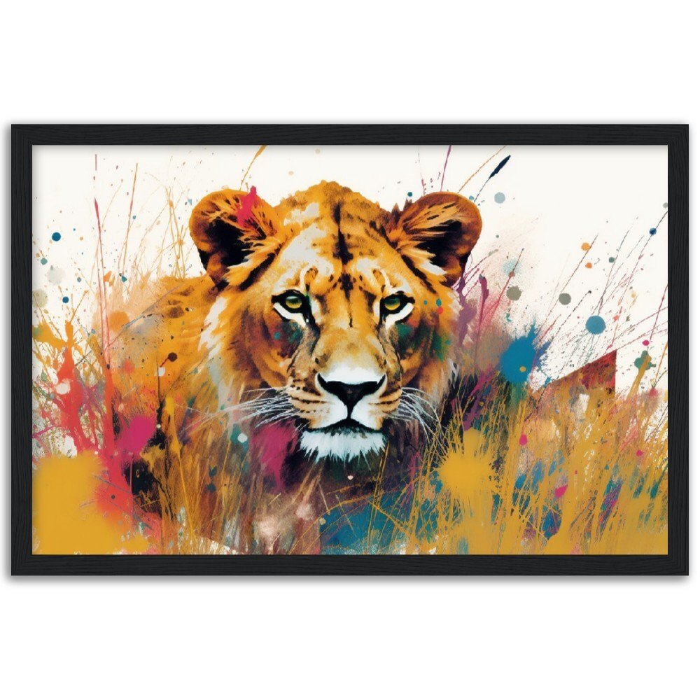 Stalking Lion Wall Art | Watercolour Framed Poster | Wildlife Gift for Lion Lover, Mom - Framed Wall Art - Colourful wall art by Canvasity Crafts