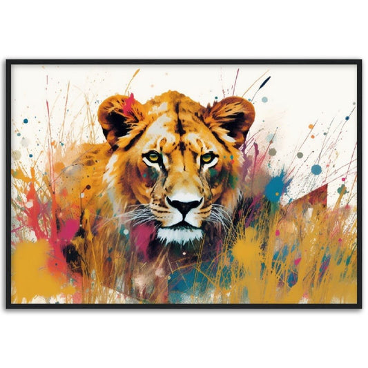 Stalking Lion Wall Art | Watercolour Framed Poster | Wildlife Gift for Lion Lover, Mom - Framed Wall Art - Colourful wall art by Canvasity Crafts