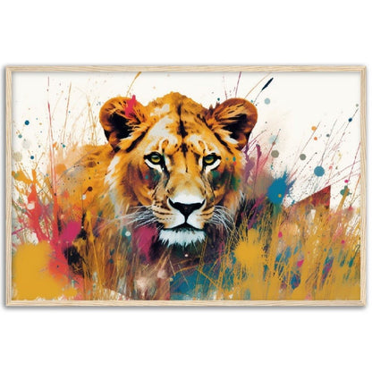 Stalking Lion Wall Art | Watercolour Framed Poster | Wildlife Gift for Lion Lover, Mom - Framed Wall Art - Colourful wall art by Canvasity Crafts