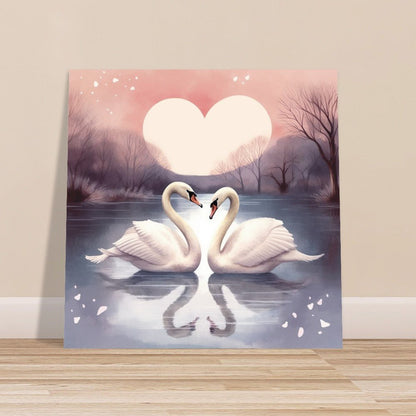 Swans under a Love Heart Moon Poster Print - Valentine's Day Gift - Matte Paper - Colourful wall art by Canvasity Crafts