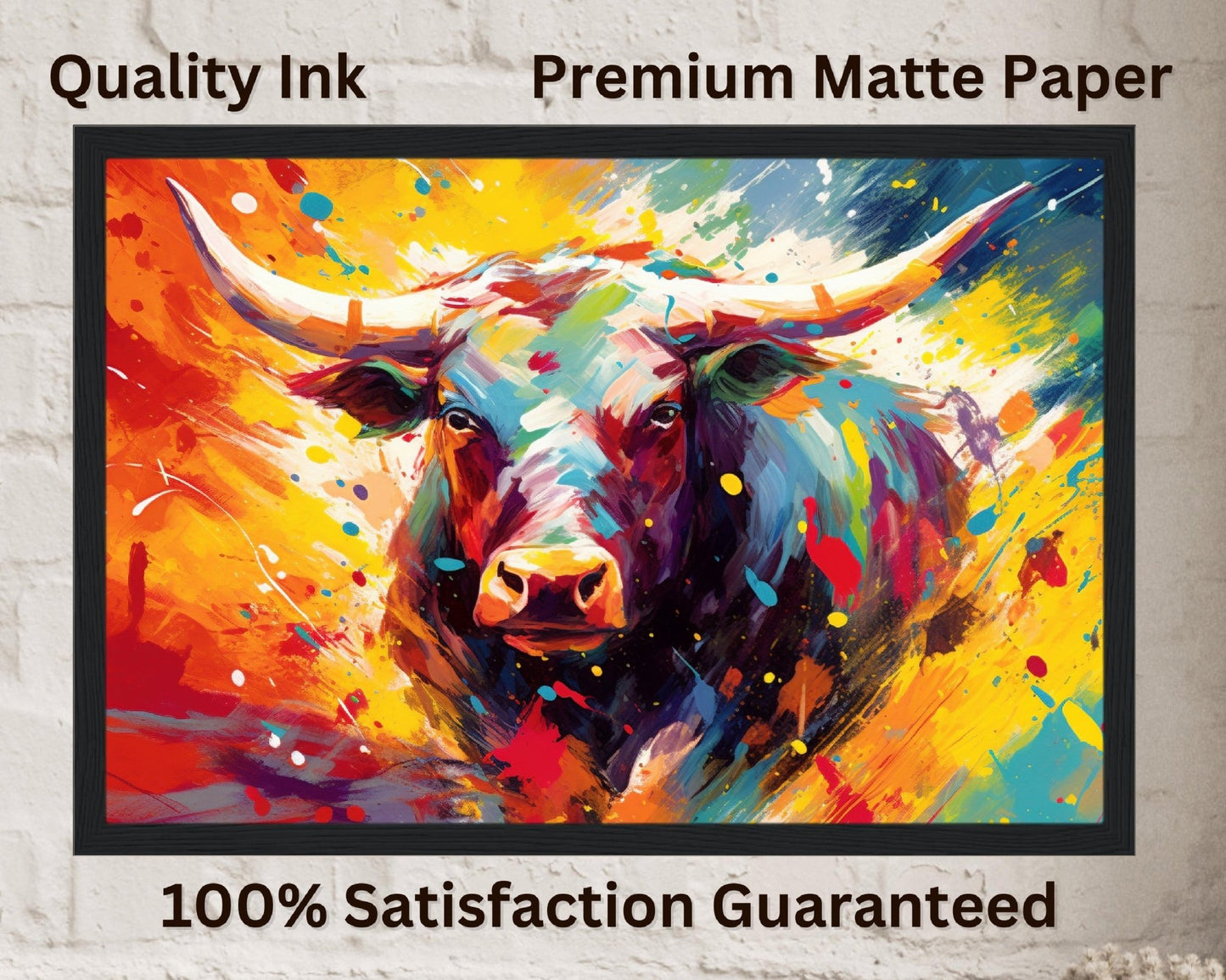 Vibrant Charging Bull Print in Orange, Yellow and Blue - Unframed - Matte Paper - Colourful wall art by Canvasity Crafts