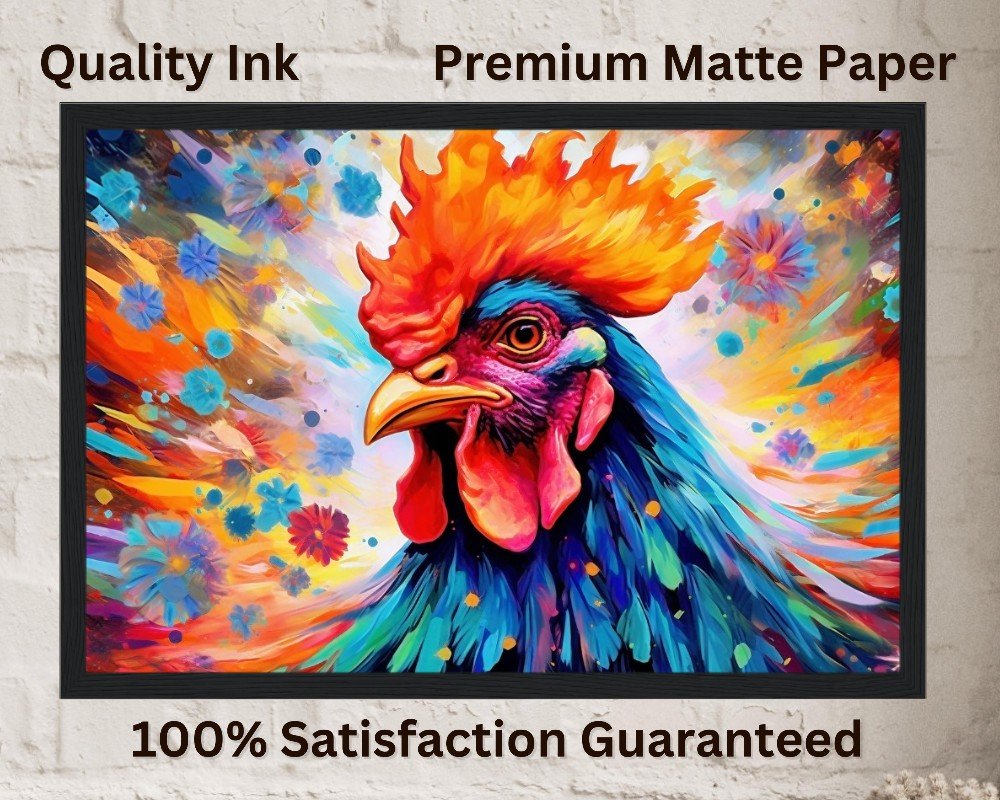 Vibrant Rooster - Unframed Print. Great Gift for chicken lovers - Matte Paper - Colourful wall art by Canvasity Crafts