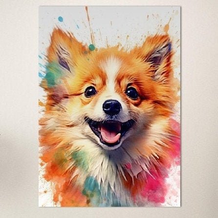 Watercolor Pomeranian Poster Print. Happy Colorful Watercolor Nursery Poster Print, Animal Wall Art Gift for Dog Lovers, Pomie Mom, Dad - Posters - Colourful wall art by Canvasity Crafts