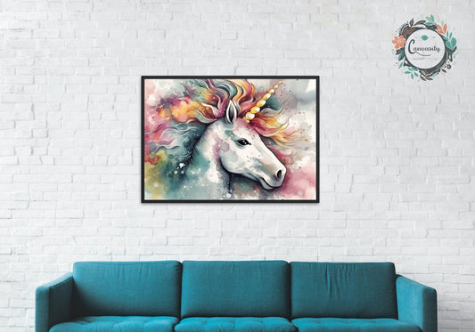 Watercolor Unicorn Poster Print - Colorful Cute Nursery Kids Room Rainbow Art Painting Gift for horse lover. Present for Teen, Mom, Dad - Posters - Colourful wall art by Canvasity Crafts