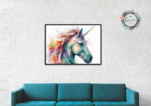 Watercolor Unicorn Poster Print - Colourful Cute Nursery Kids Room Rainbow Art Painting Gift for horse lover. Present for Teen, Mom, Dad - Posters - Colourful wall art by Canvasity Crafts