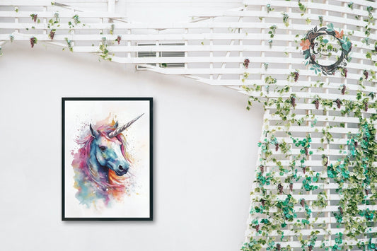 Watercolor Unicorn Poster Print - Colourful Cute Nursery Kids Room Rainbow Art Painting Gift for horse lover. Present for Teen, Mom, Dad - Posters - Colourful wall art by Canvasity Crafts