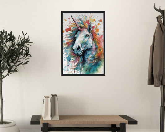 Watercolor Unicorn Poster Print - Colourful Cute Nursery Kids Room Rainbow Art Painting Gift for horse lover. Present for Teen, Mom, Dad - Posters - Colourful wall art by Canvasity Crafts