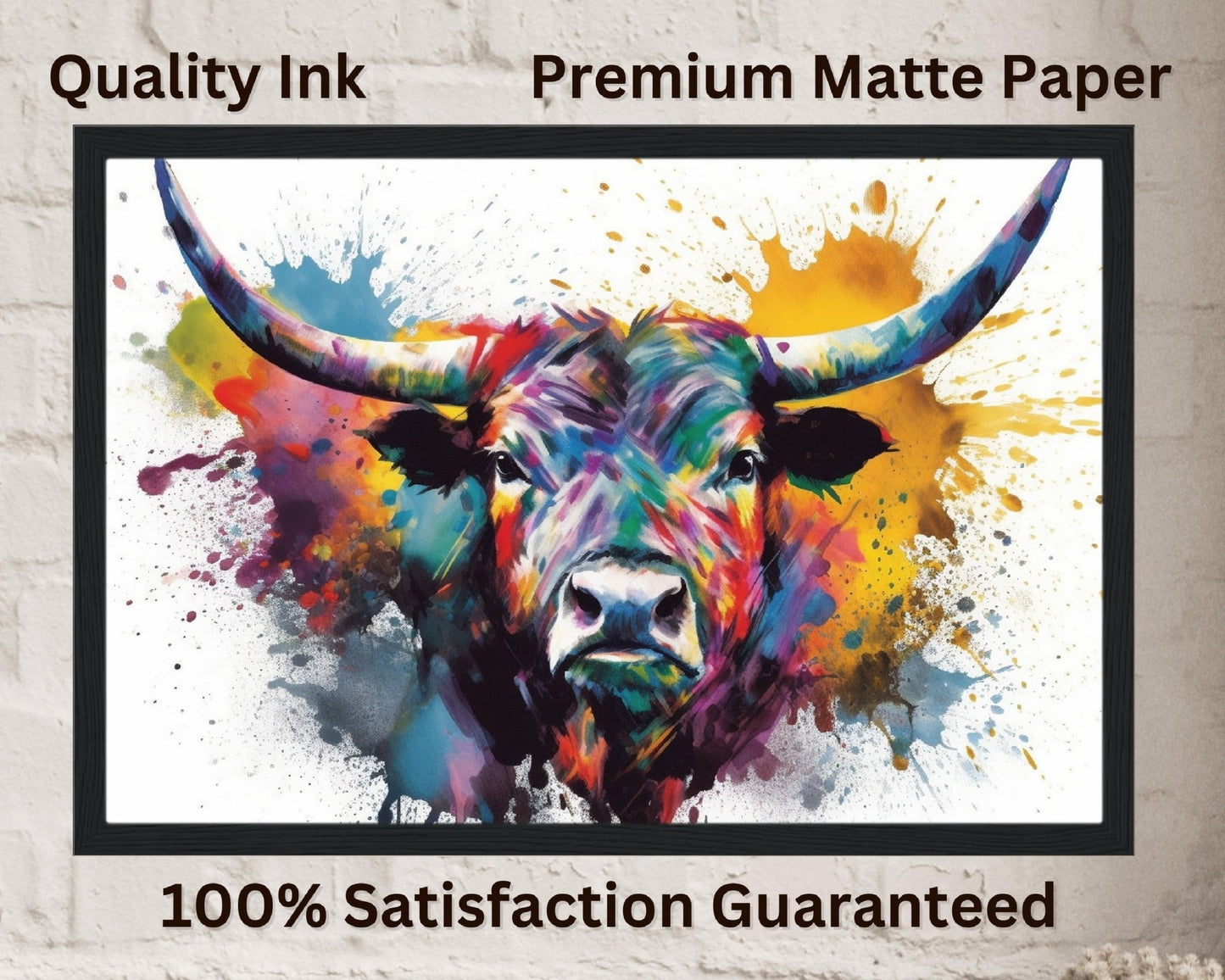 Watercolour Bull Print - Unframed - Matte Paper - Colourful wall art by Canvasity Crafts