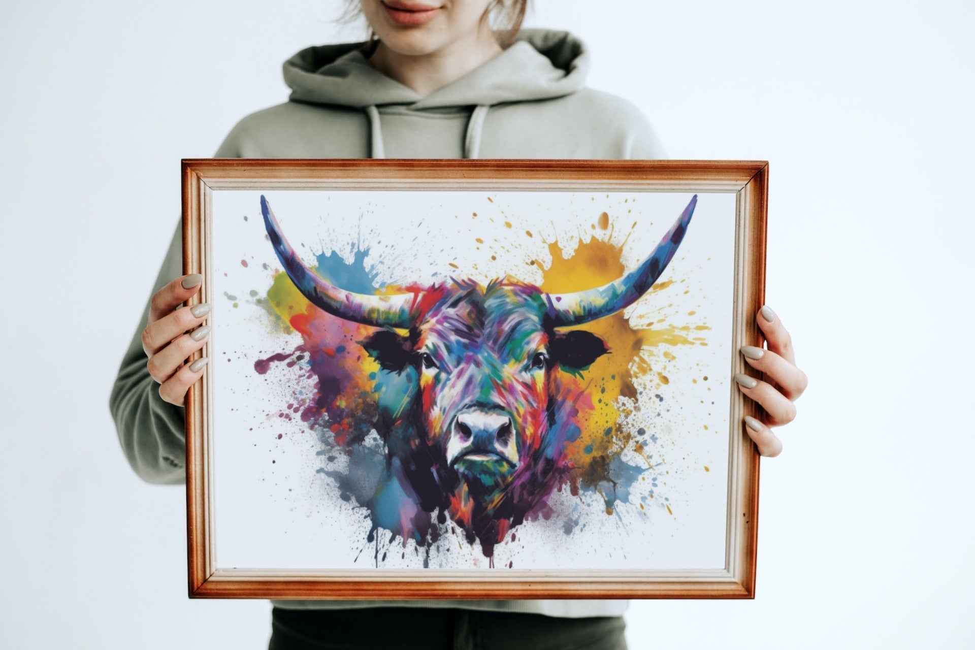 Watercolour Bull Print - Unframed - Matte Paper - Colourful wall art by Canvasity Crafts