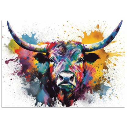 Watercolour Bull Print - Unframed - Matte Paper - Colourful wall art by Canvasity Crafts