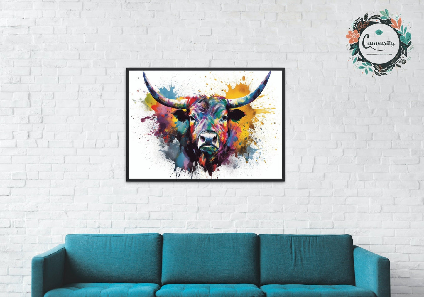 Watercolour Bull Print - Unframed - Matte Paper - Colourful wall art by Canvasity Crafts