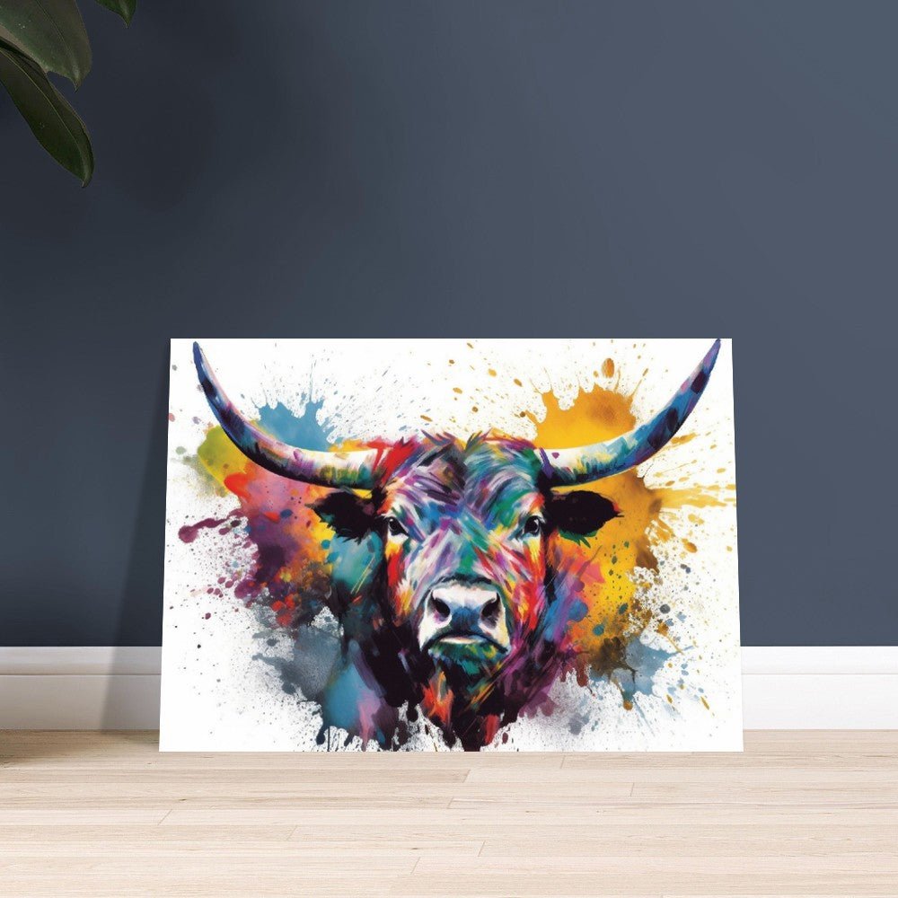 Watercolour Bull Print - Unframed - Matte Paper - Colourful wall art by Canvasity Crafts