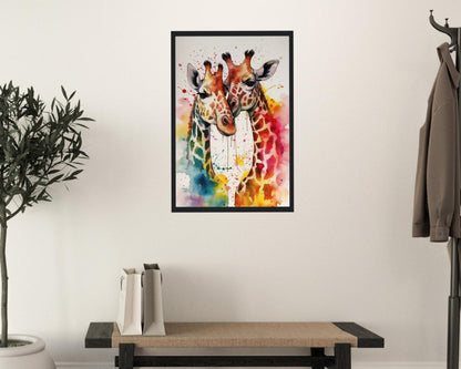 Watercolour Giraffe Couple Poster Print - Valentine's Day Gift - Matte Paper - Colourful wall art by Canvasity Crafts