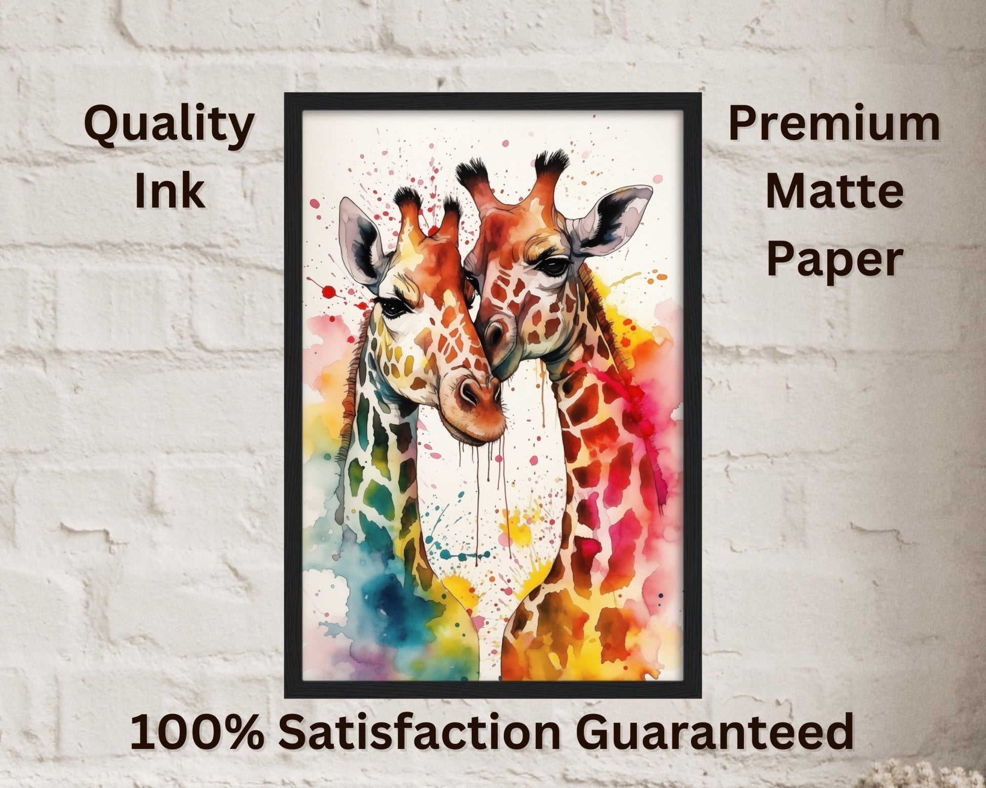 Watercolour Giraffe Couple Poster Print - Valentine's Day Gift - Matte Paper - Colourful wall art by Canvasity Crafts