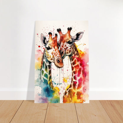 Watercolour Giraffe Couple Poster Print - Valentine's Day Gift - Matte Paper - Colourful wall art by Canvasity Crafts