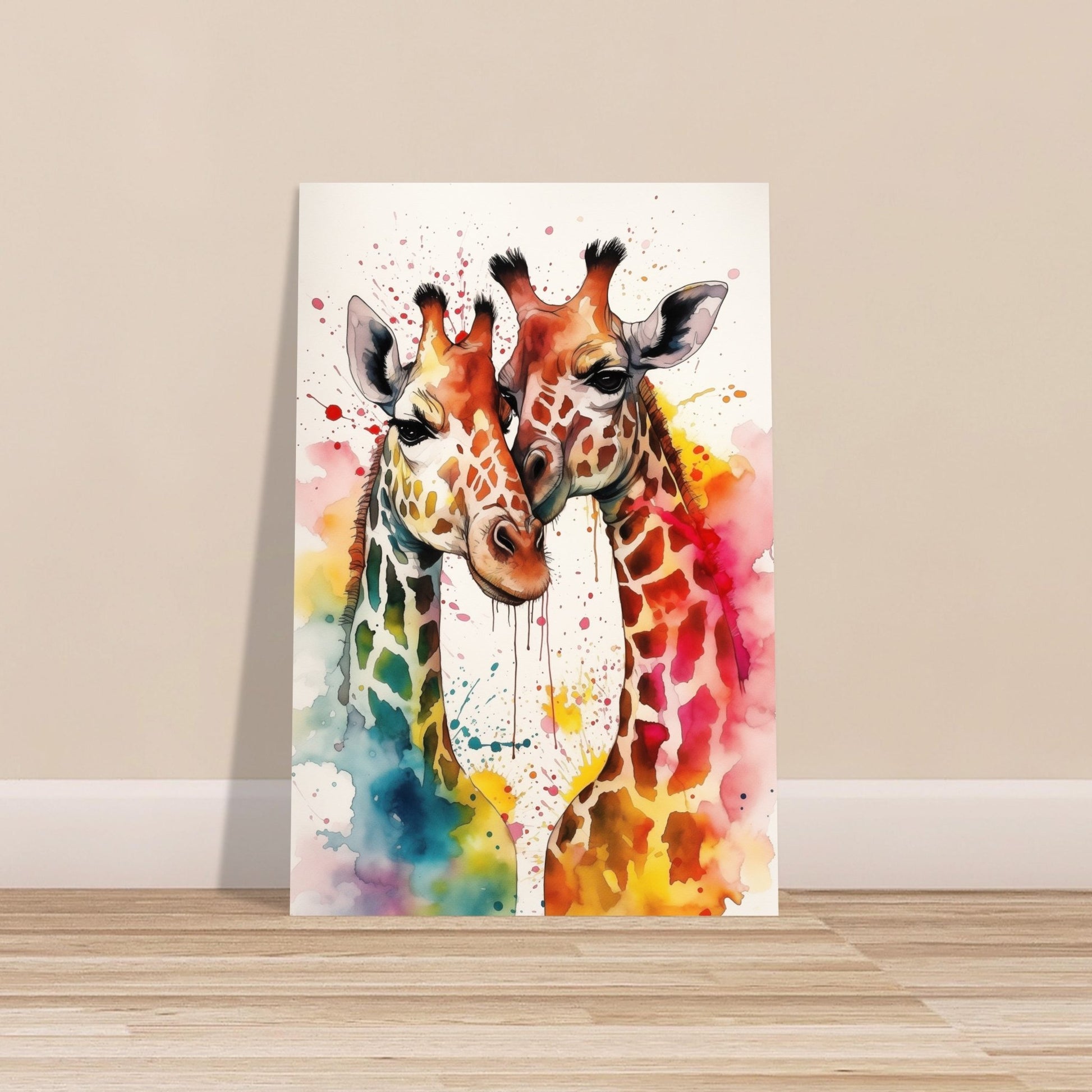 Watercolour Giraffe Couple Poster Print - Valentine's Day Gift - Matte Paper - Colourful wall art by Canvasity Crafts