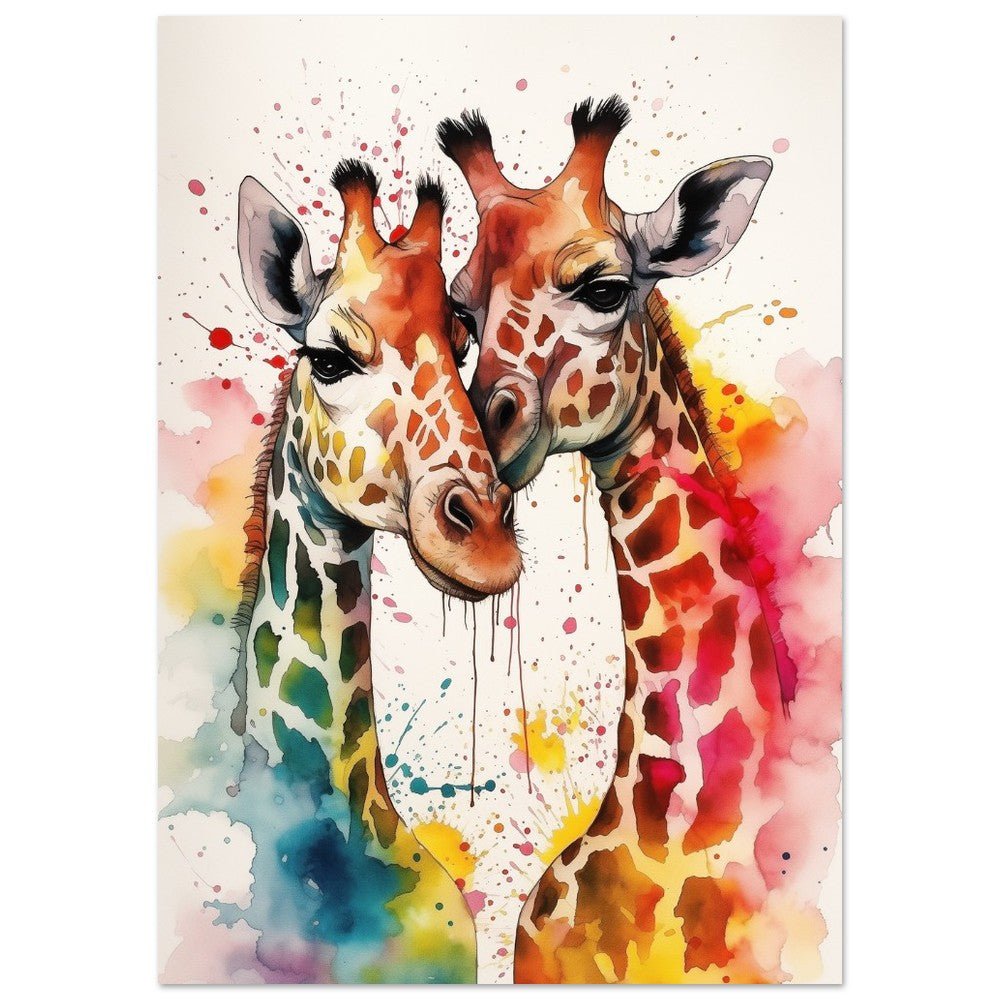 Watercolour Giraffe Couple Poster Print - Valentine's Day Gift - Matte Paper - Colourful wall art by Canvasity Crafts