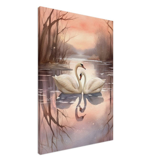 Watercolour Swan Lake Sunset on Canvas - Valentine's Day Gift - Canvas - Colourful wall art by Canvasity Crafts