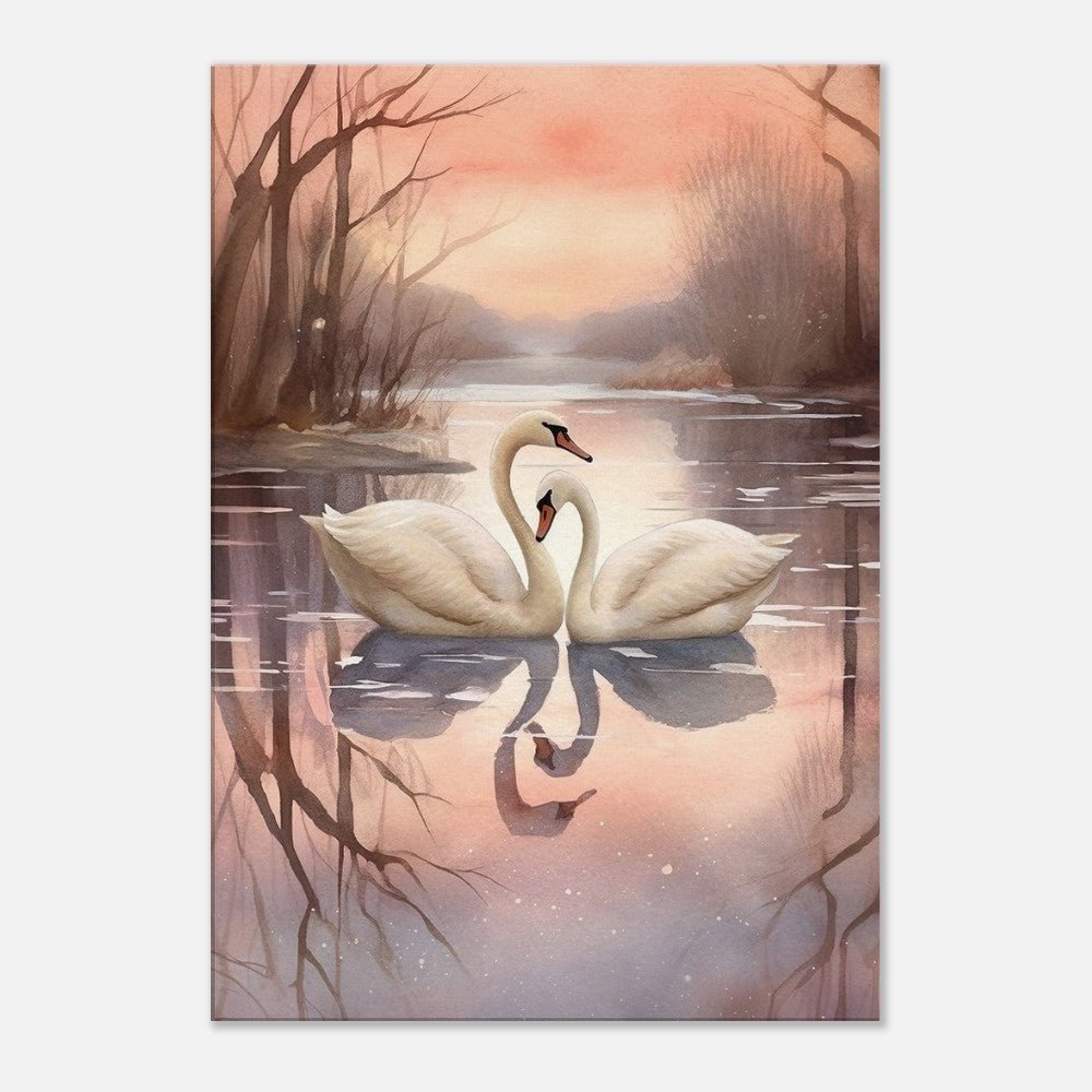 Watercolour Swan Lake Sunset on Canvas - Valentine's Day Gift - Canvas - Colourful wall art by Canvasity Crafts