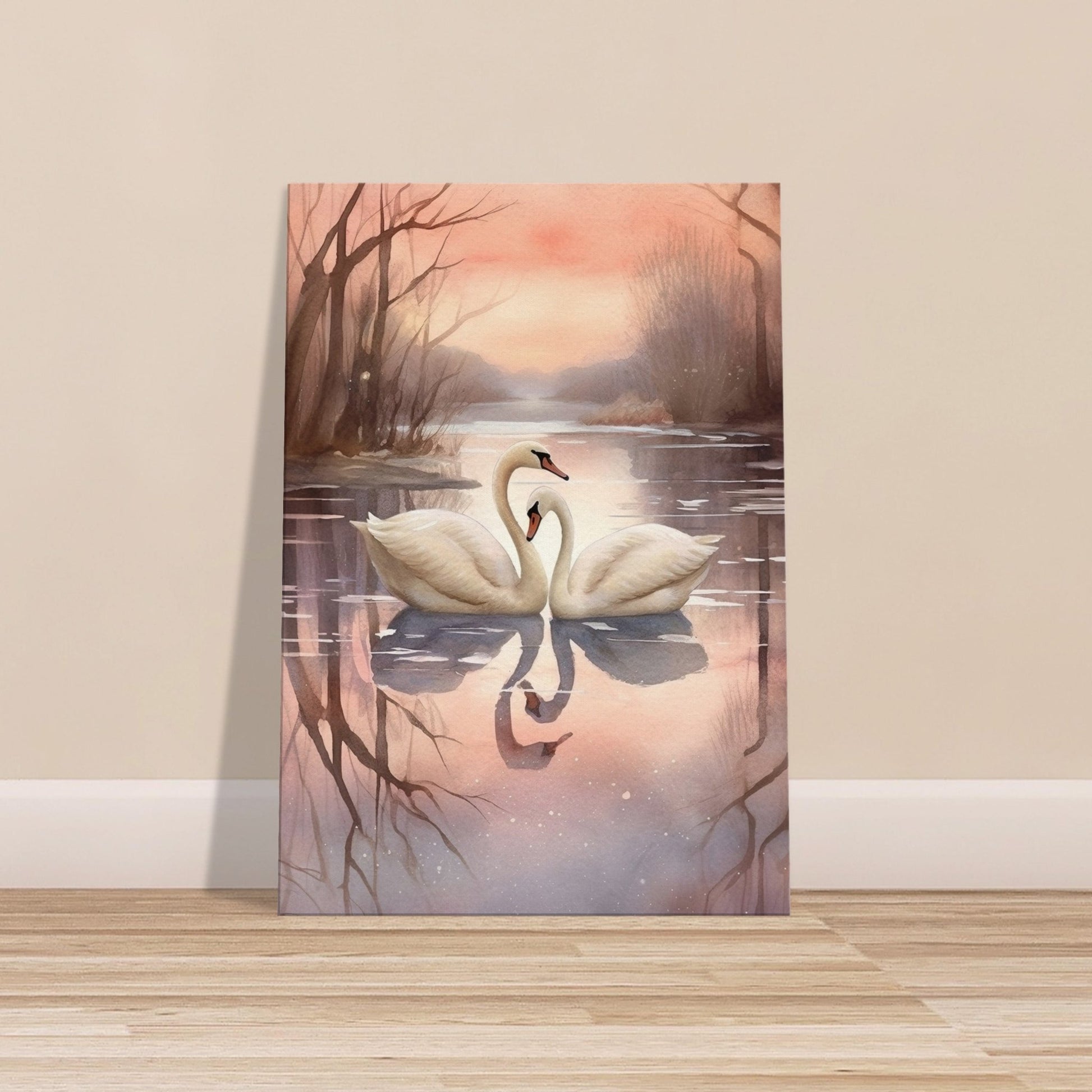 Watercolour Swan Lake Sunset on Canvas - Valentine's Day Gift - Canvas - Colourful wall art by Canvasity Crafts