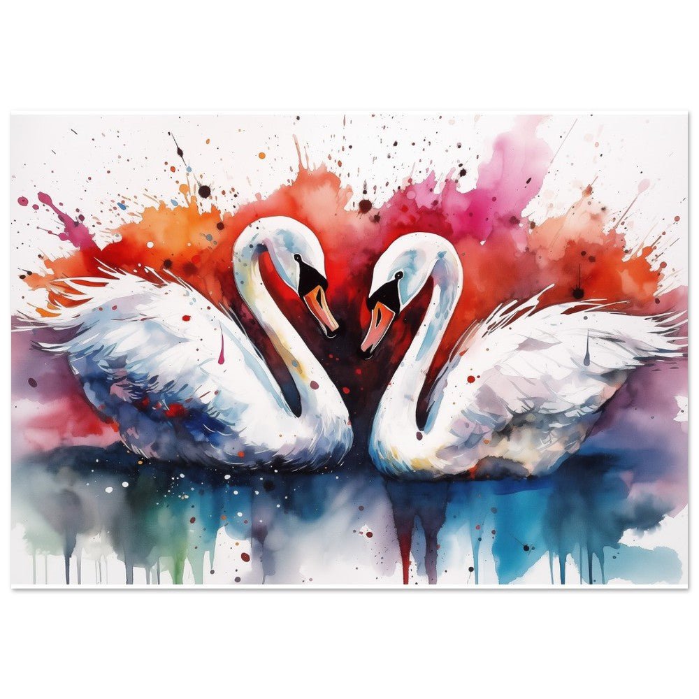 Watercolour Swans in Love Poster Print - Valentine's Day Gift - Matte Paper - Colourful wall art by Canvasity Crafts