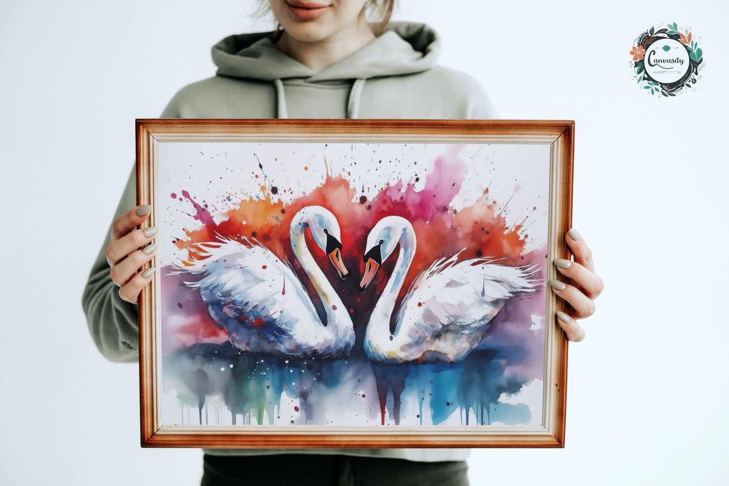 Watercolour Swans in Love Poster Print - Valentine's Day Gift - Matte Paper - Colourful wall art by Canvasity Crafts