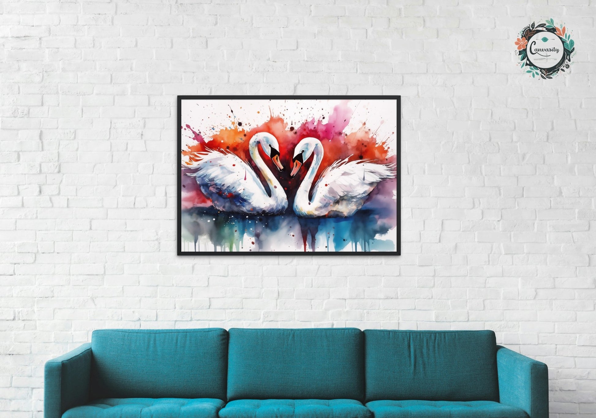 Watercolour Swans in Love Poster Print - Valentine's Day Gift - Matte Paper - Colourful wall art by Canvasity Crafts