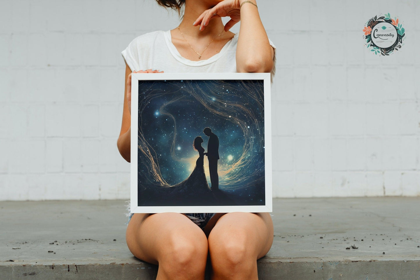 Written in the Stars - Love Under the Night Sky. Abstract Wedding Gift, Valentine's Day Print, Marriage Anniversary Silhouette - Posters - Colourful wall art by Canvasity Crafts