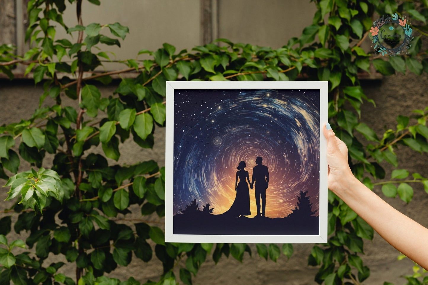 Written in the Stars - Love Under the Night Sky. Abstract Wedding Gift, Valentine's Day Print, Marriage Anniversary Silhouette - Posters - Colourful wall art by Canvasity Crafts