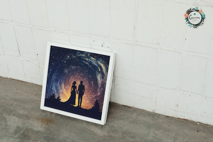 Written in the Stars - Love Under the Night Sky. Abstract Wedding Gift, Valentine's Day Print, Marriage Anniversary Silhouette - Posters - Colourful wall art by Canvasity Crafts