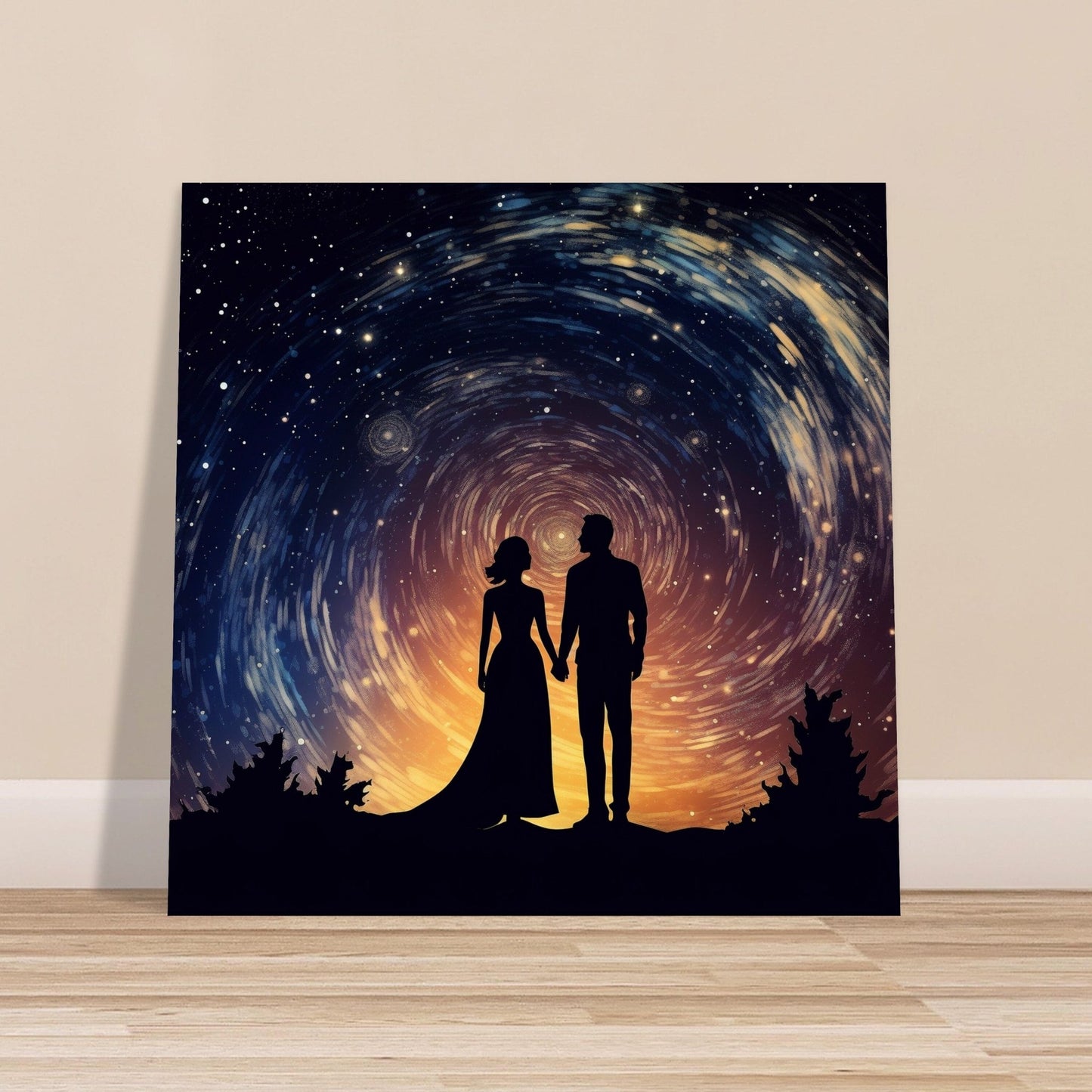 Written in the Stars - Love Under the Night Sky. Abstract Wedding Gift, Valentine's Day Print, Marriage Anniversary Silhouette - Posters - Colourful wall art by Canvasity Crafts