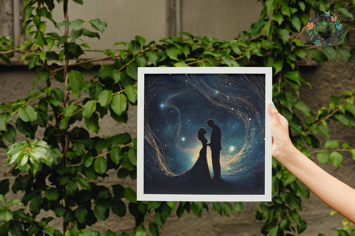 Written in the Stars - Love Under the Night Sky. Abstract Wedding Gift, Valentine's Day Print, Marriage Anniversary Silhouette - Posters - Colourful wall art by Canvasity Crafts