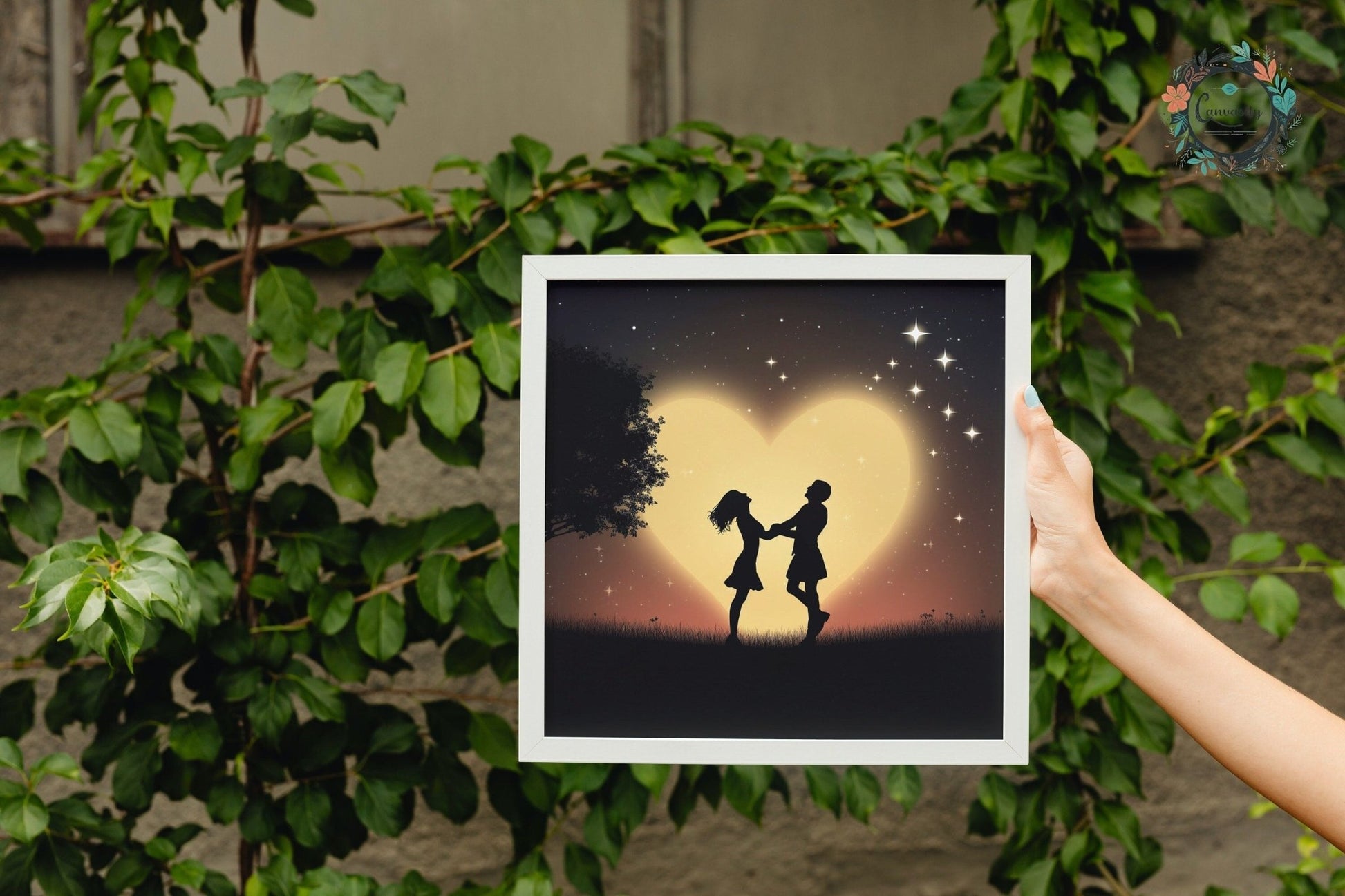 Written in the Stars - Love Under the Night Sky. Abstract Wedding Gift, Valentine's Day Print, Marriage Anniversary Silhouette - Posters - Colourful wall art by Canvasity Crafts