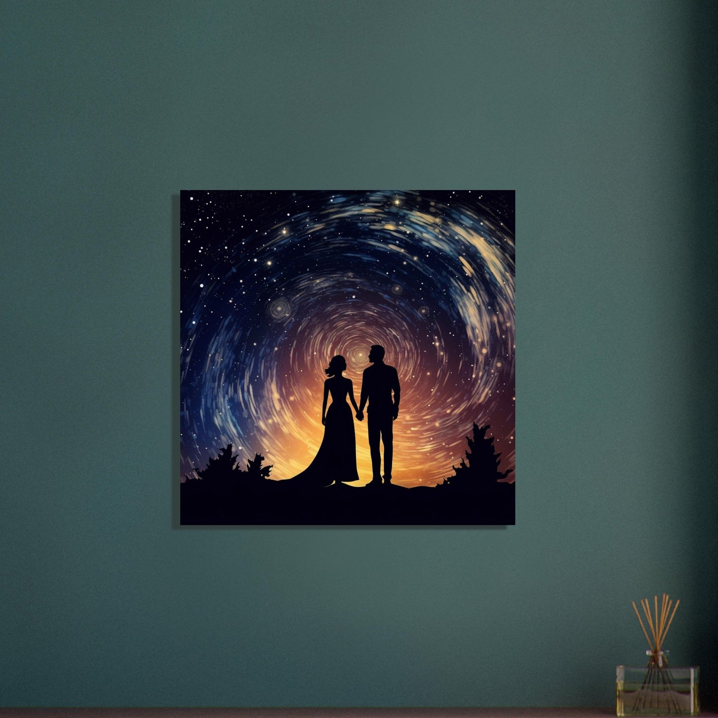 Written in the Stars - Love Under the Night Sky. Abstract Wedding Gift, Valentine's Day Print, Marriage Anniversary Silhouette - Posters - Colourful wall art by Canvasity Crafts