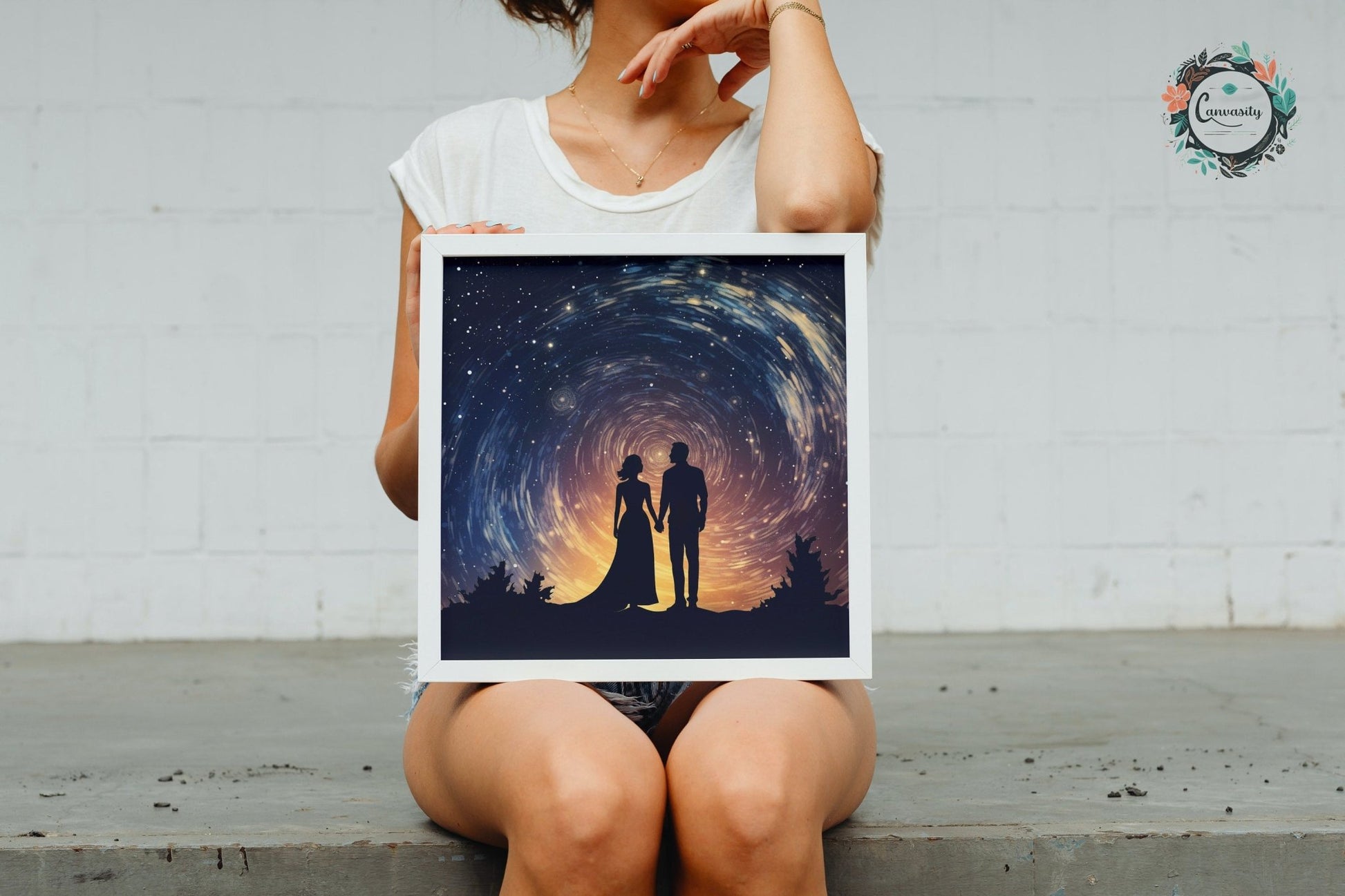 Written in the Stars - Love Under the Night Sky. Abstract Wedding Gift, Valentine's Day Print, Marriage Anniversary Silhouette - Posters - Colourful wall art by Canvasity Crafts