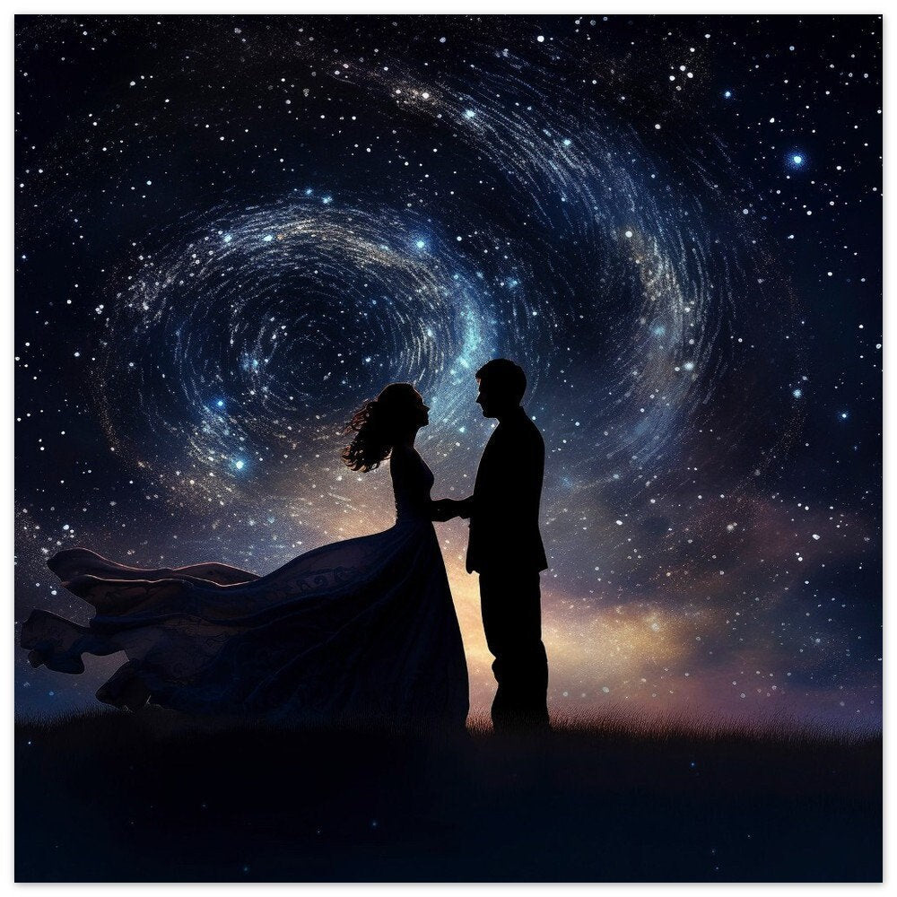 Written in the Stars - Love Under the Night Sky. Abstract Wedding Gift, Valentine's Day Print, Marriage Anniversary Silhouette, Space Art - Posters - Colourful wall art by Canvasity Crafts