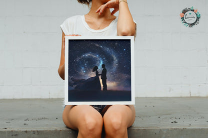 Written in the Stars - Love Under the Night Sky. Abstract Wedding Gift, Valentine's Day Print, Marriage Anniversary Silhouette, Space Art - Posters - Colourful wall art by Canvasity Crafts