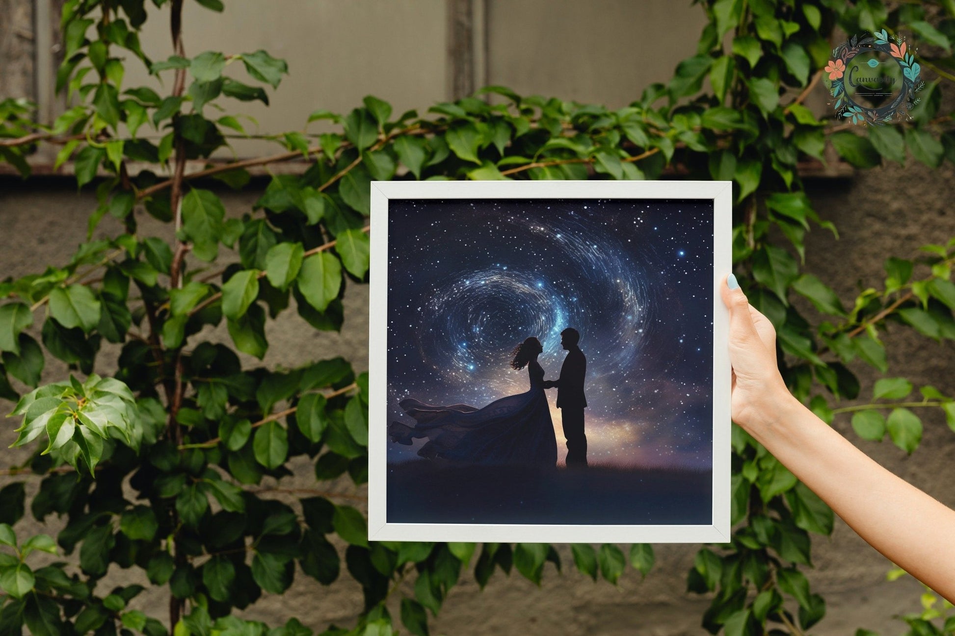 Written in the Stars - Love Under the Night Sky. Abstract Wedding Gift, Valentine's Day Print, Marriage Anniversary Silhouette, Space Art - Posters - Colourful wall art by Canvasity Crafts